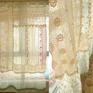 Romantic Sheer Curtain with Cascading Lace Strips – Boho Shabby Chic Elegance