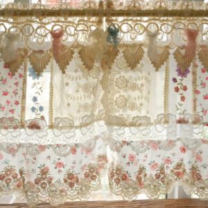 Elegant French Country Boho Valance - Rose & Ivory Lace, Embroidered Fabric