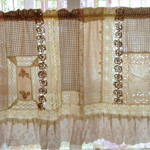 Handmade Boho Farmhouse Curtain with Crochet Lace & Pastel Patchwork