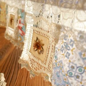 French Country Elegant Valance - Handmade Filet Lace, Gingham & Rose
