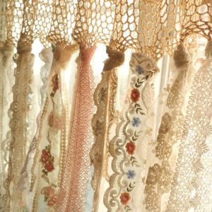 Bohemian Ivory Crochet Lace Sheer Curtain Tie Up Header