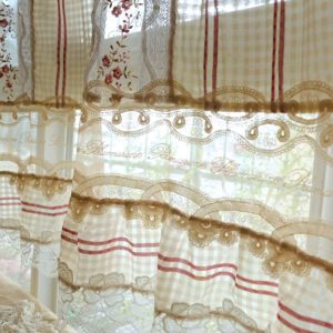 French Country Ivory Cotton Curtain with Red Floral Embroidery
