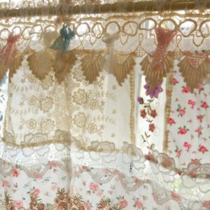 Vintage Style Ivory Cotton Curtain with Lace Trim