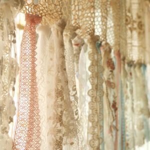 Bohemian Ivory Crochet Lace Sheer Curtain Tie Up Header