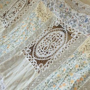 Vintage-Inspired Blush Curtain Panel with Crochet Lace & Soft Floral Pattern