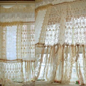 Soft Cottagecore Vintage-Inspired Ruffled Farmhouse Curtains with Lace Trim