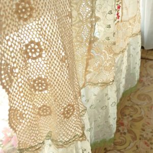 Farmhouse Ivory Lace Curtain Sheer with Beige Crochet Doily Details