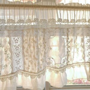 Mediterranean Beach Ivory Lace Valance - Rose & Daisy Embroidery, Patchwork