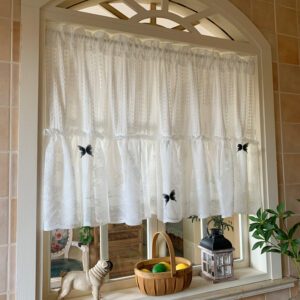 Ivory Ruffle Lace Curtain with Textured Top Panel and Butterfly Pin – Soft Romantic Style
