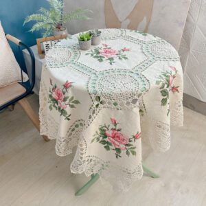 Vintage-Style Cotton Tablecloth with Cross-Stitch & Crochet Lace – Round & Rectangular
