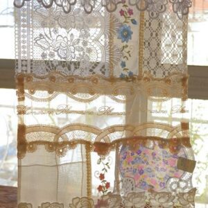 Sunlit Vignette: Artisan Patchwork Curtain with Vintage Lace & Floral Details