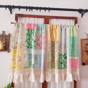 Multi-color Cotton Patchwork Customizable Lace Cafe Curtain Valance-2