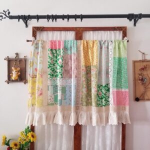 Multi-color Cotton Patchwork Customizable Lace Cafe Curtain Valance