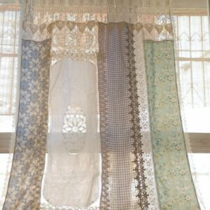Vintage-Inspired Boho Window Curtain Layered Lace, Gingham and Floral Print Design