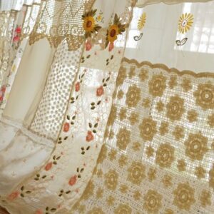 Boho French Province Valance Daisy Yellow Embroidery & Lace Patchwork-2