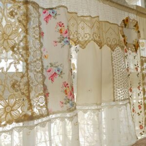 Boho French Province Valance Daisy Yellow Embroidery & Lace Patchwork
