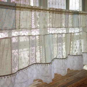 Elegant Mediterranean Patchwork Curtain Light Pink Blue White Crochet Lace
