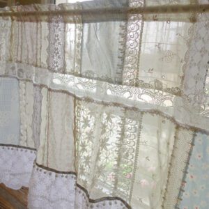 Elegant Mediterranean Patchwork Curtain – Light Pink Blue White Crochet Lace-2