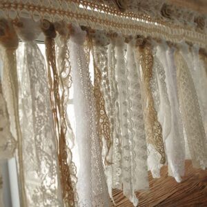 Farmhouse Charm Cafe Curtain Burlap Crochet Airy Lace Rosettes Rod Pocket2