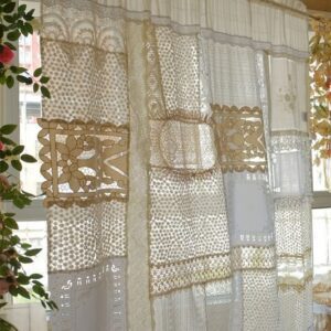 Boho Farmhouse Lace Panel Unique Patchwork with Aged Ivory & White Hues