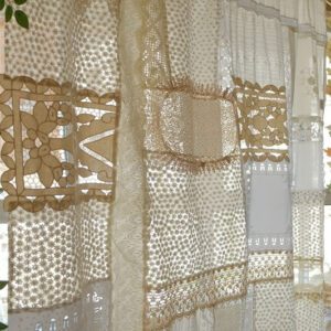 Handcrafted Rustic Boho Vintage Charm Farmhouse Curtain Patchwork Ivory White Bedroom-2