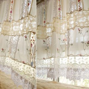 Romantic Shabby Chic Curtain Checked Sheer, Embroidered Florals & Lace-1