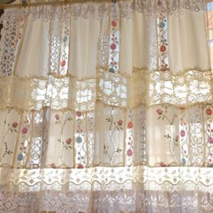 Romantic Shabby Chic Curtain Checked Sheer Embroidered Florals & Lace