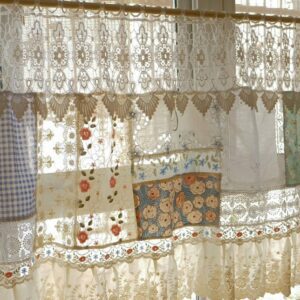 Boho Farmhouse Window Panel Jute Tied Crochet Top & Beautiful White Lace Bottom