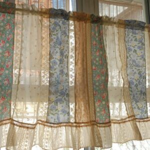 Shabby Chic Floral Patchwork Curtain - Colorful Fabric & Vintage Lace Mix