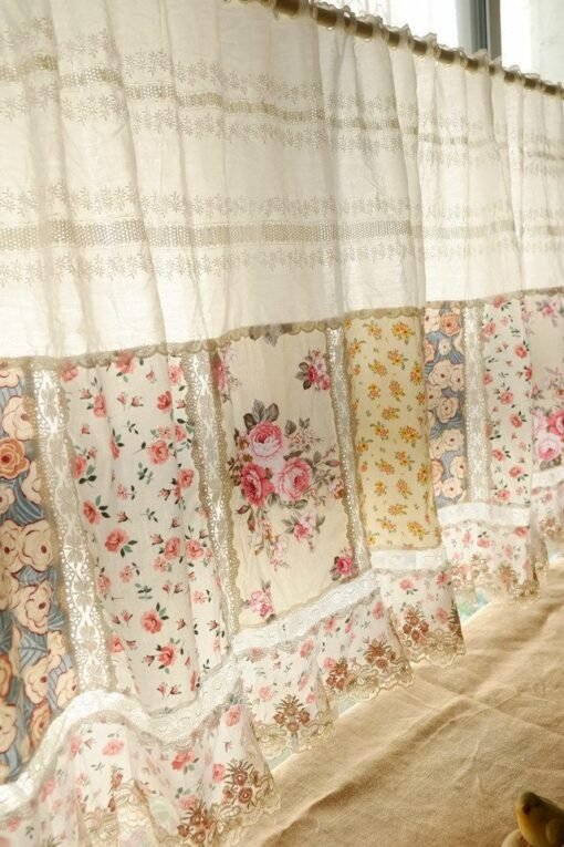 Farmhouse Ivory Cotton Lace Floral Semi-Sheer Curtain