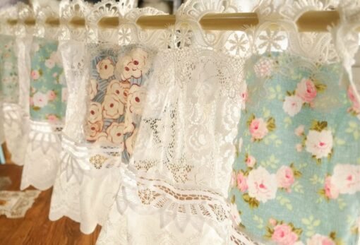 Farmhouse Ivory Cotton Lace Floral Semi-Sheer Rod Pocket Curtain