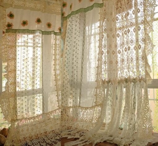 Romantic Crochet Fringe Ivory Curtain Shabby Chic Window Treatment