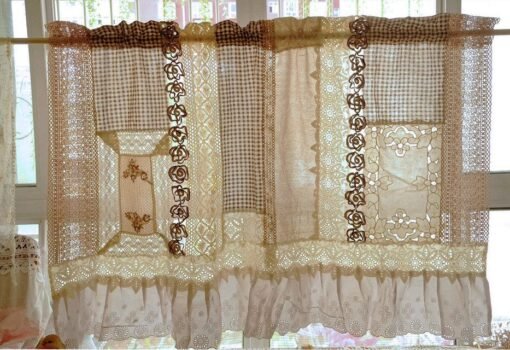 Patchwork Lace Curtain - Rustic Farmhouse Style