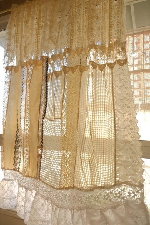 Shabby Chic Ivory Lace Cotton Crochet Semi-Sheer Curtain