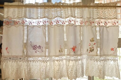 Vintage Elegant Semi-Sheer Floral Embroidered Lace Curtain