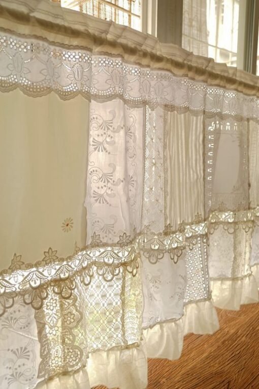 Ivory & Soft White Lace Curtain with Daisy Stitch & Crochet Trim-2